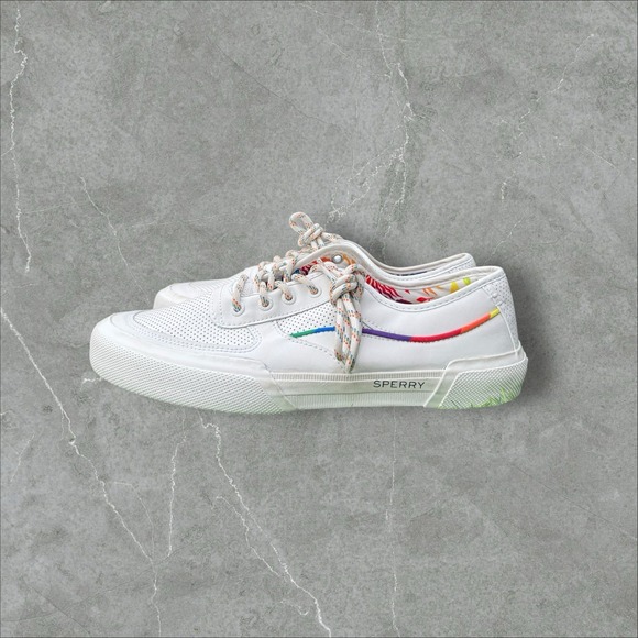 Sperry STS24295 Men's Soletide Pride White Rainbow‎ Sneakers SIZE 10.5 Worn Once - Picture 1 of 8